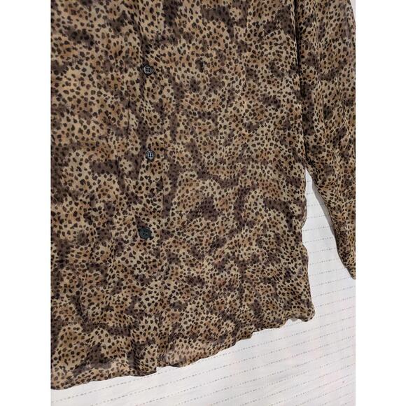 Vintage Burberrys Sheer Leopard Print Button-Up Shirt 100% Silk Womens Size 12 - Picture 5 of 14